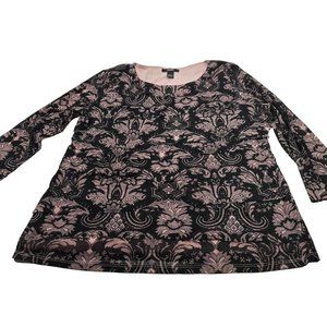 Alfani Women's Size Large Blouse Lined Three Quarter Sleeve Floral Black Rose